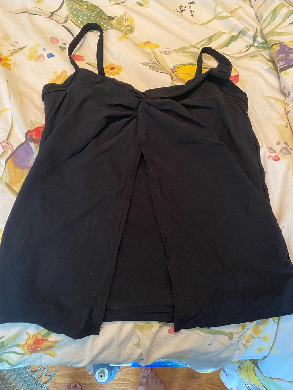 Lands' End Black Tankini with Twist Front and Overlay